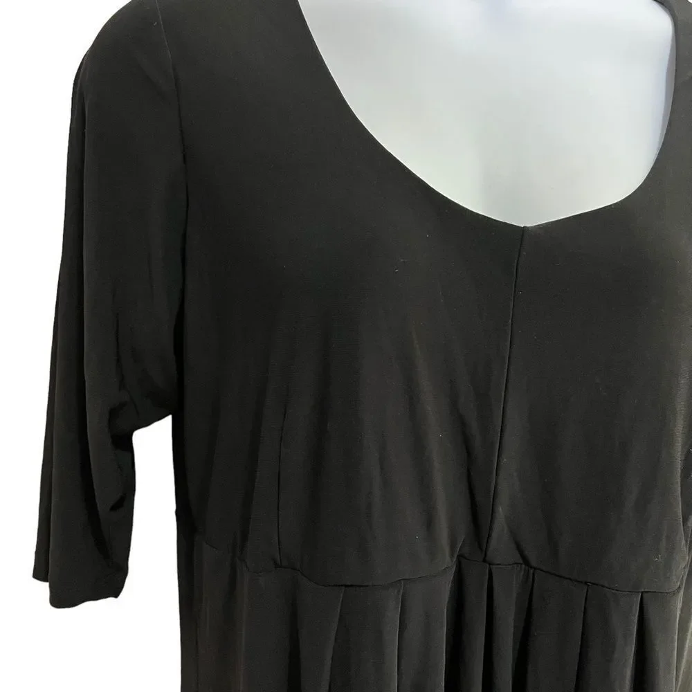 Lennie for Nina Leonard Elbow Sleeve Black Matte Jersey Fit & Flare Dress - Picture 3 of 8